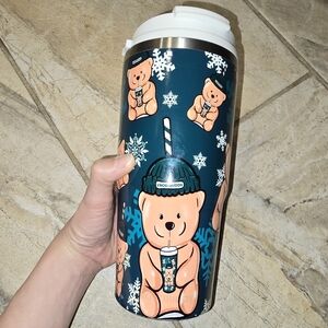 Insulated Teddy Bear Travel Tumbler - Teal